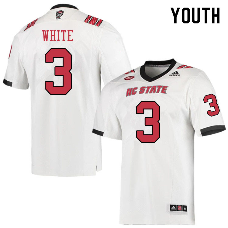 Youth #3 Aydan White NC State Wolfpack College Football Jerseys Sale-White - Click Image to Close
